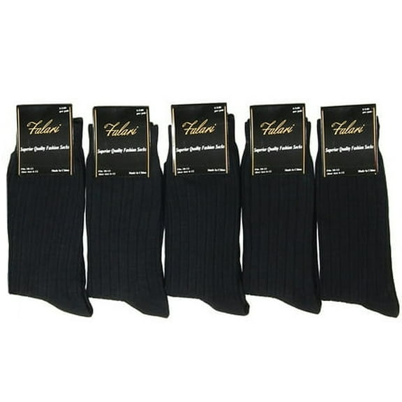 Falari Men's Cotton Dress Socks, Black Ribbed, Crew Length, Size 10-13, 5-Pack