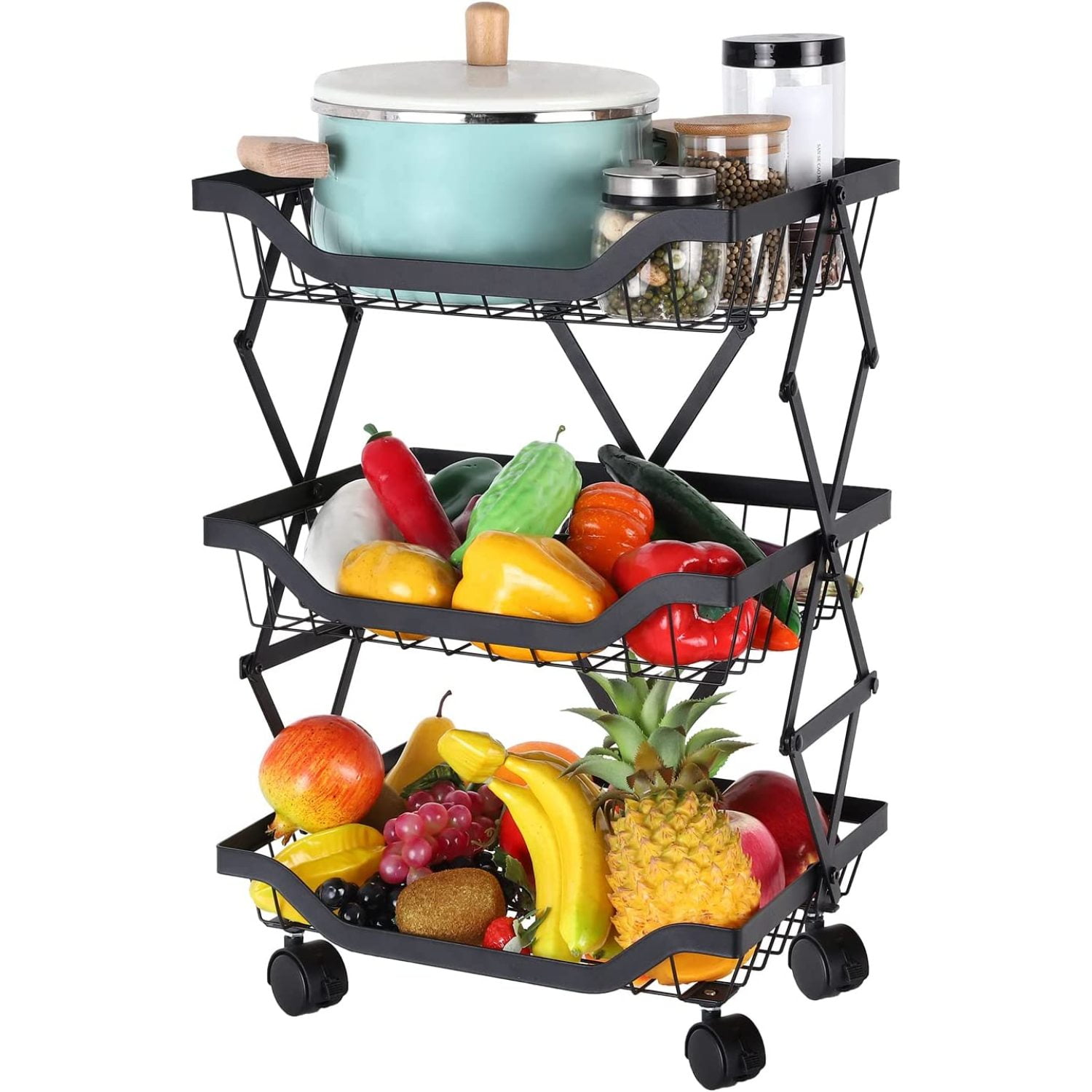 Fruit Vegetable Storage Basket, 3 Tier Wire Basket for Kitchen Metal