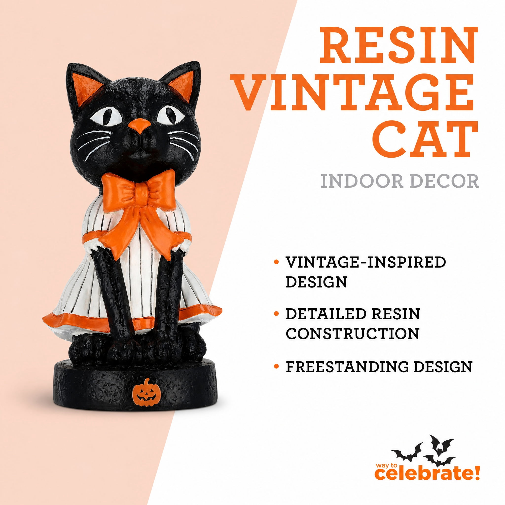 Resin Vintage Cat Decoration, Multicolor, 8.7", Halloween by Way To Celebrate