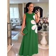 thumbnail image 4 of Women Casual Sleeveless Dresses Crewneck Patchwork Floral Midi Dress Green XXL, 4 of 8