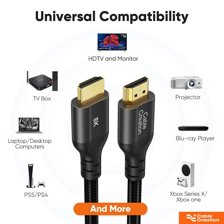 CableCreation 8K HDMI Cable 3.3ft, 2.1 Ultra High Speed 48Gbps HDMI HDR  Male to Male Cable, Braided HDMI EARC Cord for Apple TV, Roku,  Xbox,Samsung