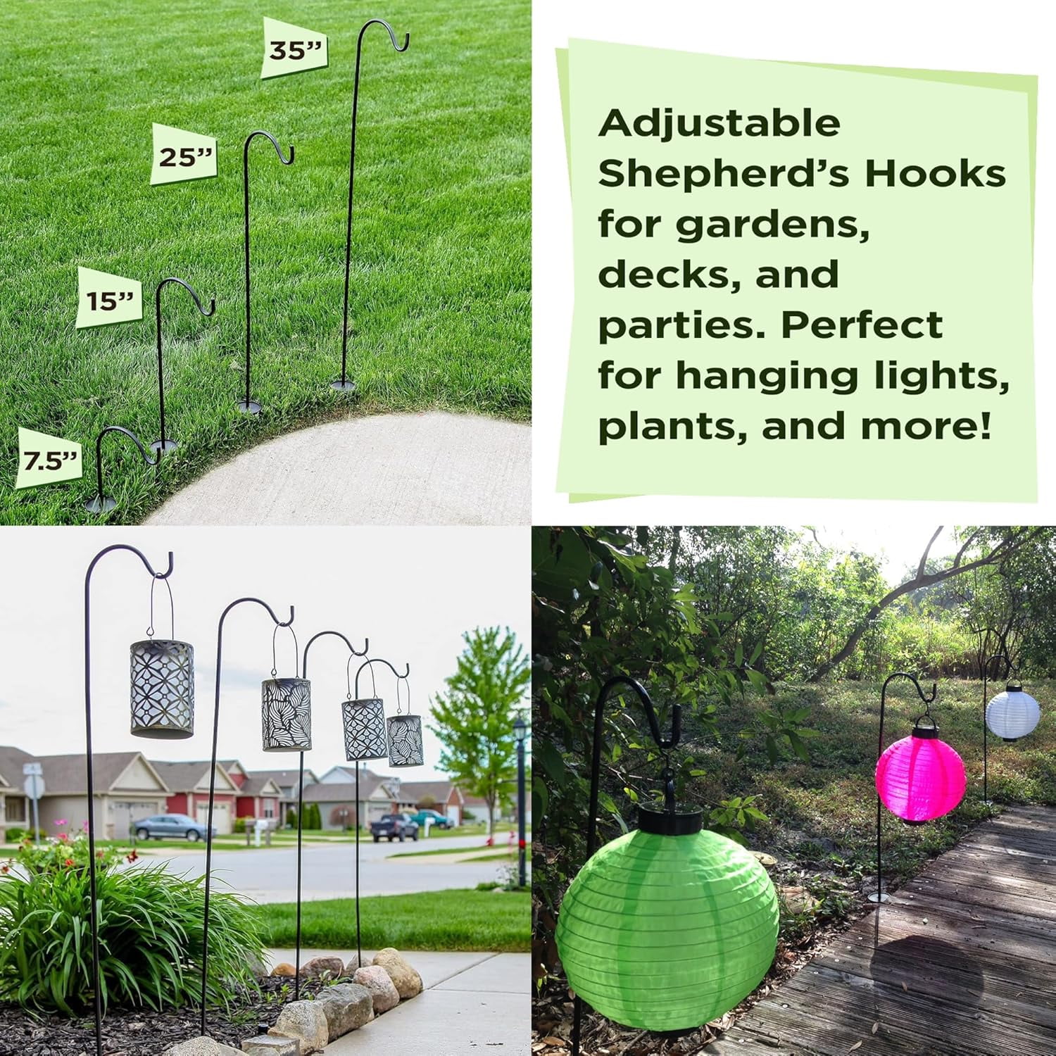Shepherds Hooks for Outdoor - Set of 4 Adjustable Garden Poles for Bird Feeders, Solar Lanterns, Wind Chimes, Hanging Plants - Shepards Hook Ground Stakes For Perfect Outdoor Landscape Decorations