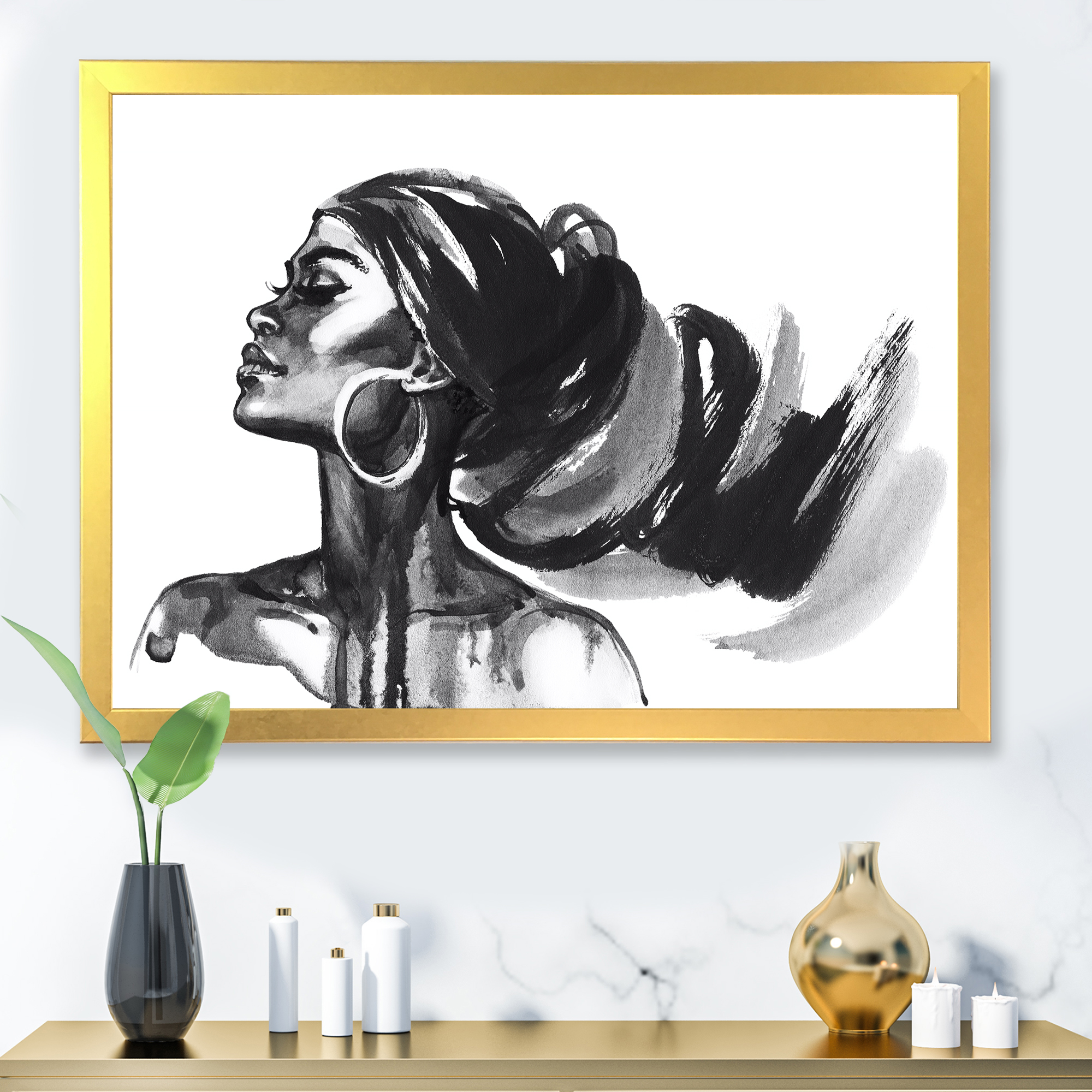 Designart 'Black and White Portrait of African American Woman IV' Modern Framed Art Print