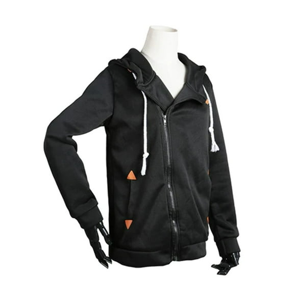 Women's Full Zip-up Brushed Inner Hoodie Sweatshirt - Black - Large