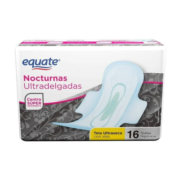 Toallas femeninas Equate nocturnas ultradelgadas con alas 16 pzas