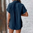 thumbnail image 5 of CUZIBR Women Stylish Linen Shirts Solid Color Short Sleeve Collared Button Down Tops Summer Casual Breathable Lightweight Roll Up Loose Fit Blouse Fashionable Clothes Tops Shirt,Navy,S, 5 of 9