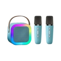 Mini Karaoke Machine with 2 Wireless Microphones Voice Changer Stereo Sound Portable Bluetooth-compatible Portable Speaker with Light