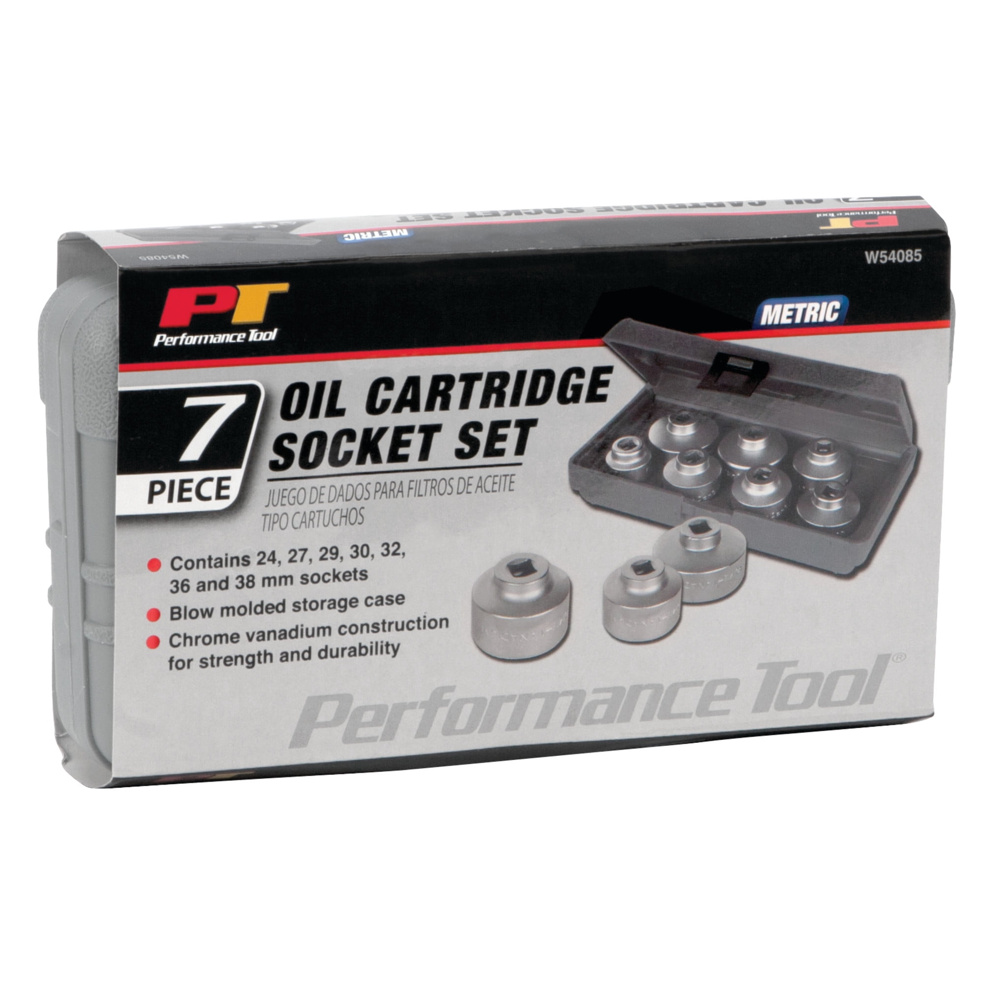 Performance Tool W54085 Oil Cartridge Socket Set (24, 27, 29, 30, 32, 36 and 38mm Sizes)
