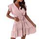 thumbnail image 1 of mfyjkho Vestidos de verano para mujer, Vestido de mujer de color liso con escote en V y manga corta con diseño de patchwork Vestidos de fiesta para mujer xxl, 1 of 5