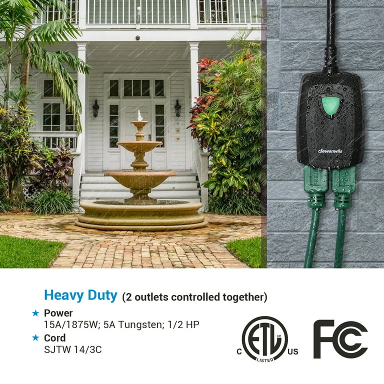 DEWENWILS Outdoor Remote Control Outlet Switch, Wireless Electrical Plug in  Light Switch