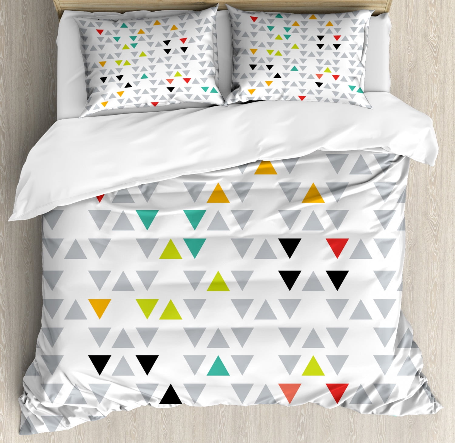 Geometric Duvet Cover Set Queen Size, Modern Art Inspired Hipster Arrangement of Small Triangles