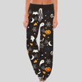 thumbnail image 2 of YDFCWXW Halloween Pajama Pants for Women Pumpkin Print Elastic Waist Wide Leg Comfy Cute Sweatpants Black, S, 2 of 5