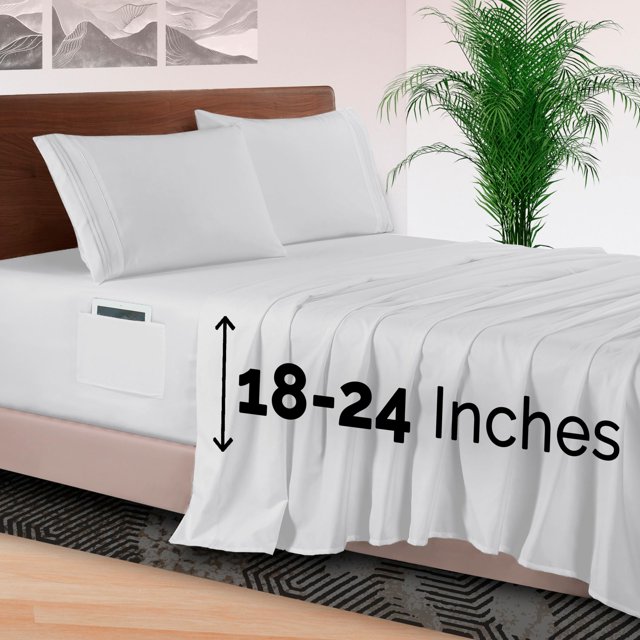 Elegant Comfort Juego De Sábanas De 4 Piezas – Ropa De Cama De Lujo 1500 Microfibra De Calidad Hotelera Premium Elástica De 45,7 A 24.0 In De Profundidad – Sábanas De Bolsillo Extra Profundas Queen Wh