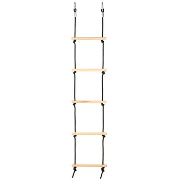 Wooden Swing Rope Ladder with 2 Hooks for Kids Climbing Obstacle Game Hanging Ladder for Swing Playground Play Set