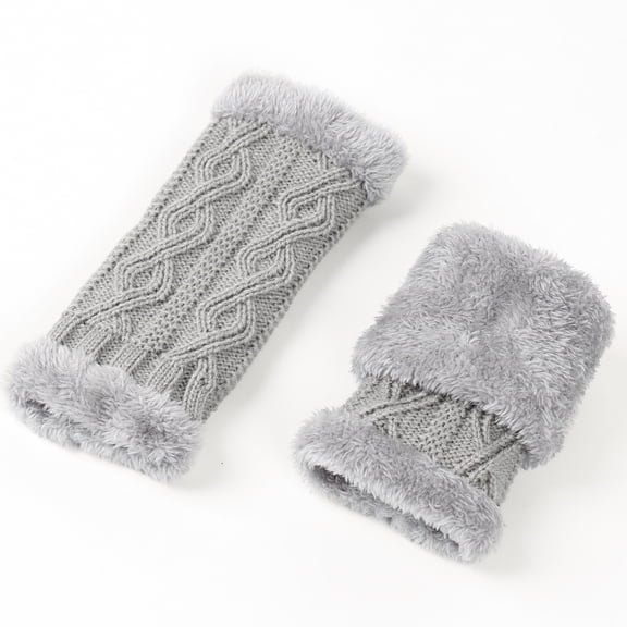 suxuMhao Winter Gloves - Light Gray Plush Thermal Gloves, Elastic Knitted Sleeve Cover & Short Sleeves Cover, Fashion Arm Sleeves, One Size Fits Most, Warm Gloves for Cold Weather, 3 Pair