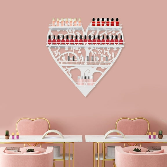 Wall-Mounted 4-Tier Heart-Shaped Nail Polish Rack - Stylish Nail Polish Holder for Salon & Home Use - Space-Saving Organizer for Nail Art Accessories