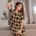 thumbnail image 3 of Rateoe Argyle of brown Print Women’s Nightdress – Cozy Cotton Short-sleeved Sleep Shirt, Loose-Fit Sleepwear, Perfect for Relaxing and Sleeping, 3 of 6