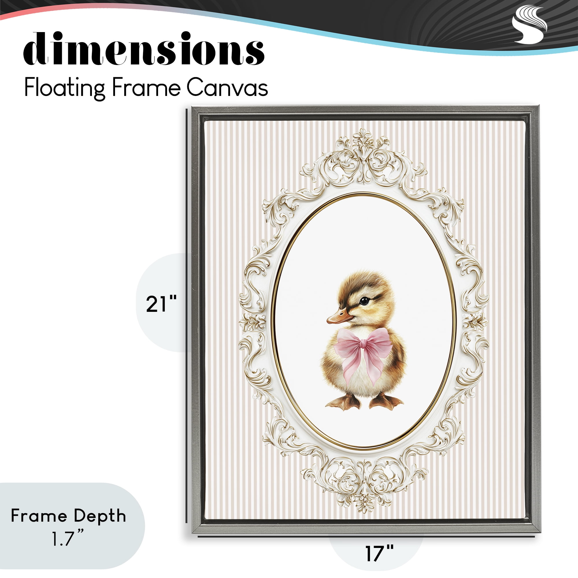 Stupell Industries Spring Gingham Baby Duck Gray Framed Floater Canvas Wall Art, design by Christine Simpson Art