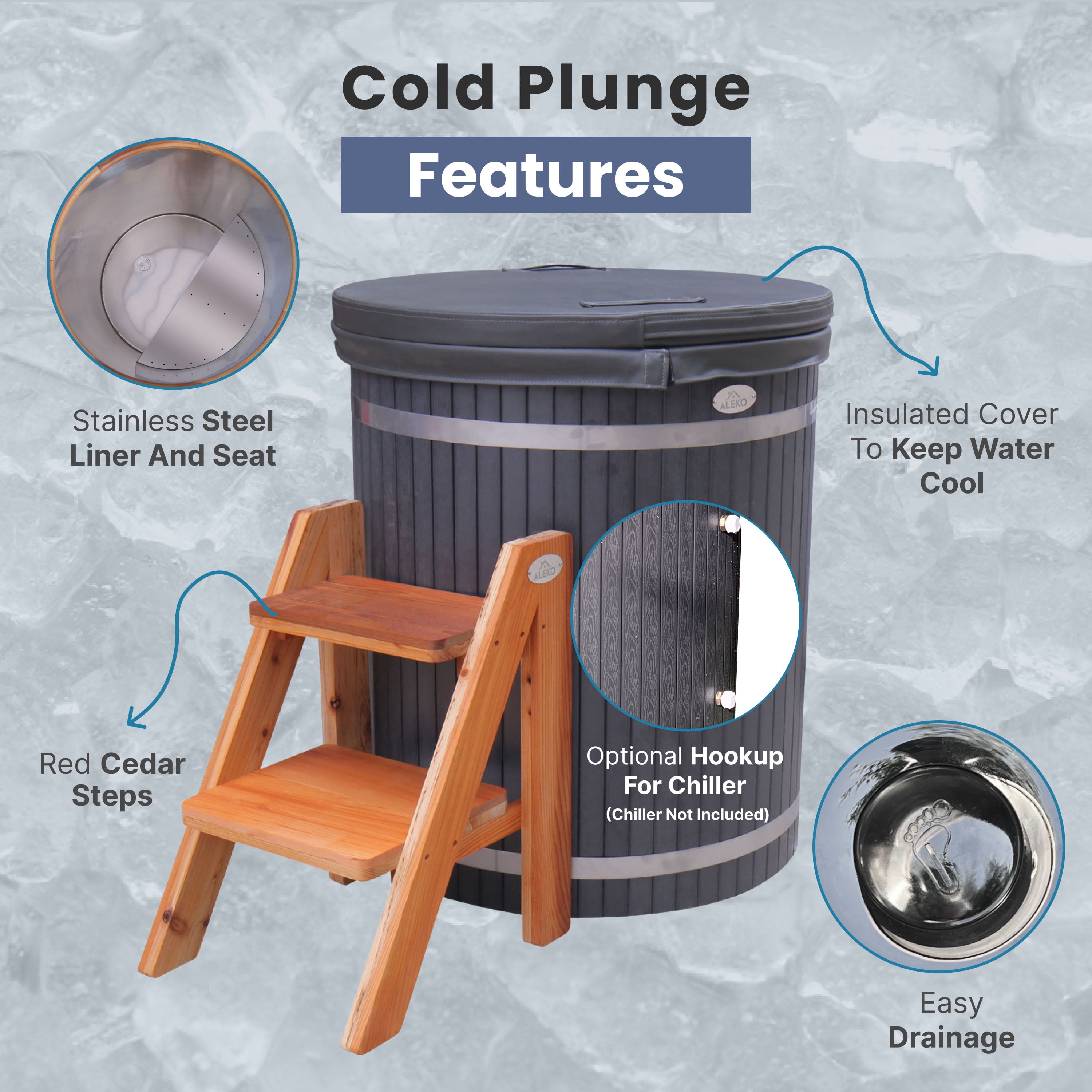 ALEKO Cold Therapy 1 Person Ice Bath 118 Gallon Cold Plunge 37.5" x 33.25"