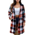 thumbnail image 2 of SYMOID Hot Pink Plaid Wool Blend Long Coat for Women - Mid-Length, Warm for Fall Winter, Open-Front, Inclusive Sizing S-XXL, Casual Outerwear,Size XL, 2 of 5