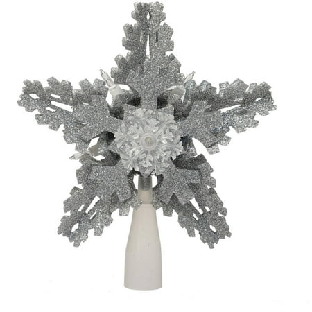 Holiday Time Christmas Ornaments 8.5" Silver Snowflake Tree Topper with 10 Clear Lights ...