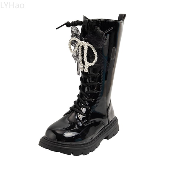 LYHao Children Shoes Fashionable Flat Boots Comfortable Soft Sole Leather Children Boots Boots ,Girls Boots Sizes 10 Black(3.5-4 Years)