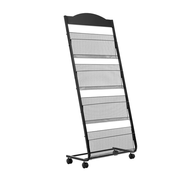 Brochure Display Rack 4 Tier - Movable Magazine Holder, Floor Standing Literature Stand with Wheels for Office, Exhibitions, Craft Fairs
