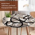 thumbnail image 4 of Brown Geometric Round Tablecloth, Fitted Table Cover with Elastic for 45"-54" Round Tables, Vintage Black White Striped Abstract Art Table Cloth Outdoor Indoor Dinning Party Waterproof Tablecloths, 4 of 7