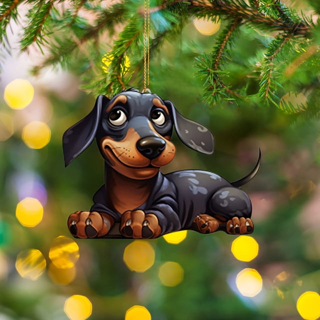 Fiudx Adorno Navideño de Perro, Colgante de Acrílico, Accesorio Alegre para Coche, Decoración Única para Oficina, Artículos para Fiestas, Regalo Ideal de Navidad, Tamaño 8 X 0,4 Cm.