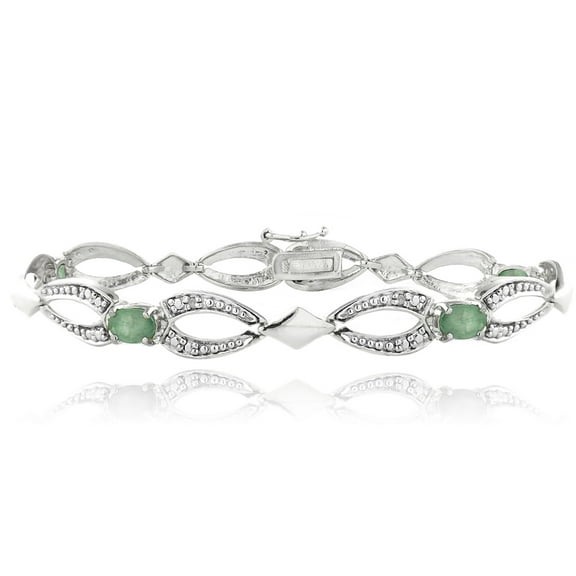 Silver Tone Emerald & Diamond Accent Oval Link Bracelet,