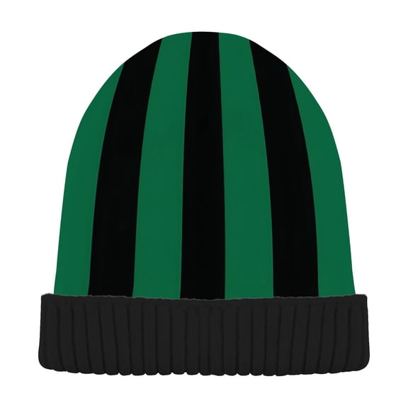 joogoo Green and Black Stripes Beanie Hats Men Women Cuffed Skull Cap Winter Warm Knit Thick Beanies