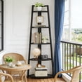 thumbnail image 5 of Fnova 71" 5-Tier Industrial Corner Ladder Shelf, Modern Corner Bookshelf, Compact Bookcase, Plant Stand for Living Room, Kitchen, Home Office, 5 of 14
