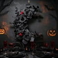thumbnail image 4 of Cififendec Halloween Crescent Black Rose Wreath, 13.77"×9.05", Artificial Eucalyptus Red Berry Moon Shaped Hanging Ornament for Front Door Porch Farmhouse Spooky Wall Decor, 4 of 5
