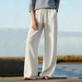 thumbnail image 2 of Nuoqisi Women's Spring Summer Solid Elastic Waist Linen Casual Cargo Straight Leg Pants&nbsp;- Versatile Workwear Style Trousers for Everyday Comfort, 2 of 7