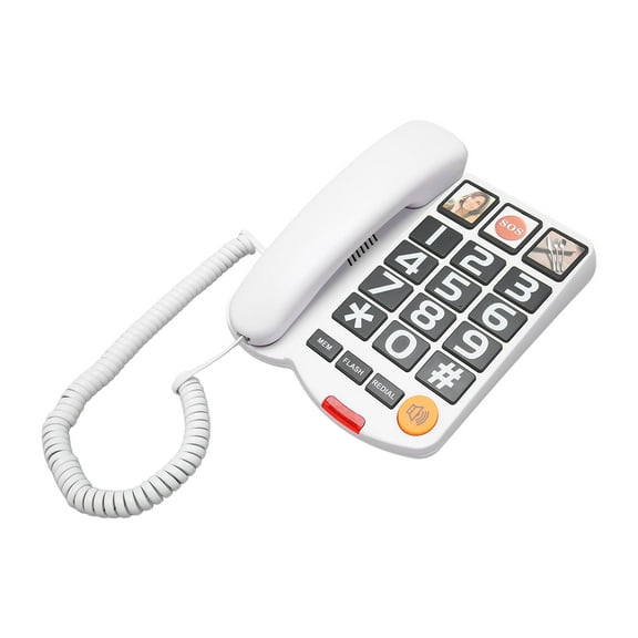 Big Button Phone for Seniors, Corded Landline Telephone with Handsfree, One-Touch Dialling, Large Key Adjustable Volume Wired Phone for Visually/Hearing Impaired, Extra Loud Ringer, White