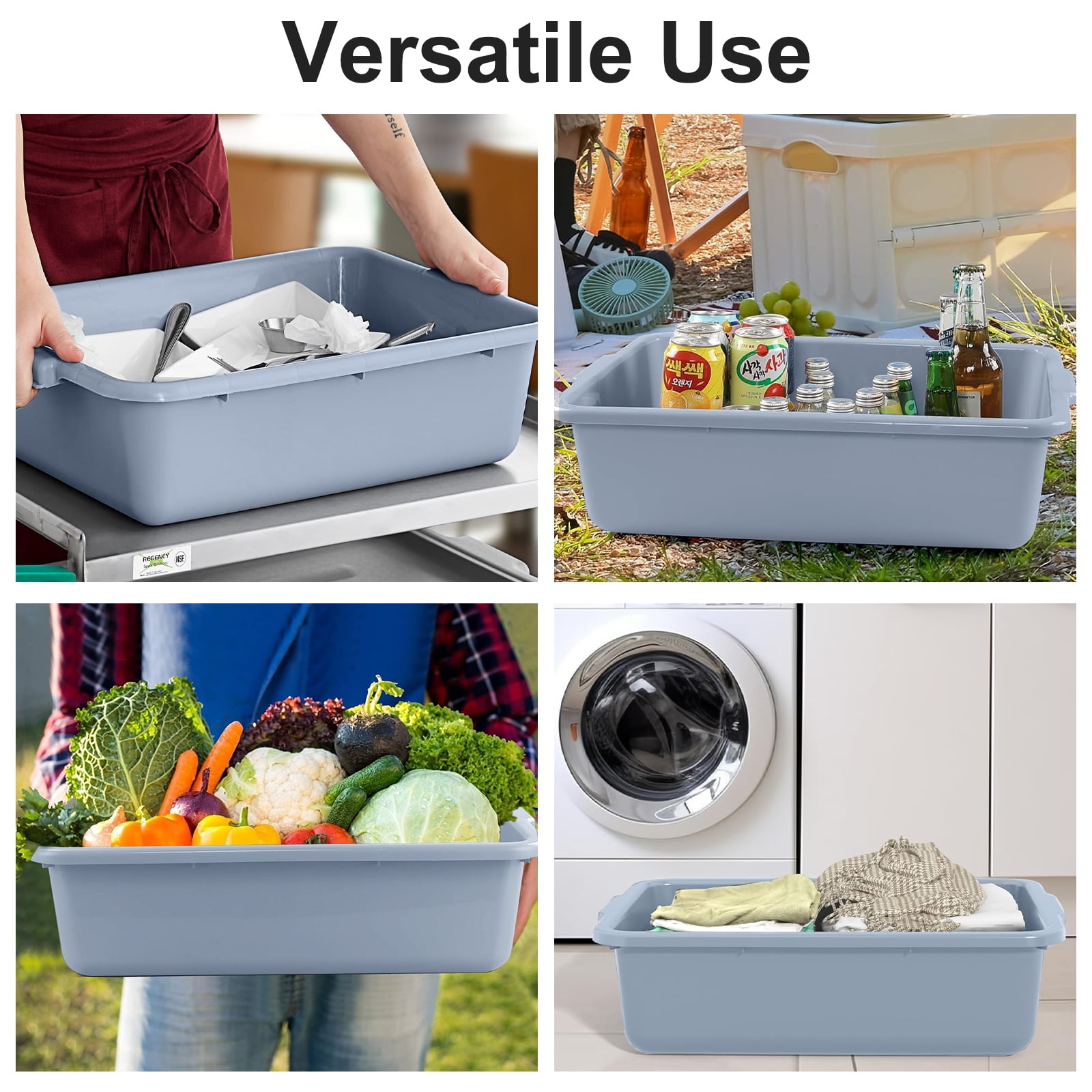 Plastic Standard Bus/Utility Box, 5.5 Gallon, Gray, Restaurant Basin/Dish Washing Tub, Perfect for Kitchen Storage and Organization.