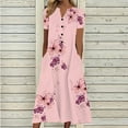thumbnail image 3 of YABCSAZ Womens Summer Dresses Casual Loose Butterfly Printed Long Maxi Dresses V-Neck Short Sleeve Button Down Pocket Sundress Beach Tunic T Shirt Midi Dress, 3 of 8