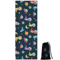 Space Dinosaurs Rockets Planets Hot Yoga Mat Towel Non Slip for Hot Yoga - Quick-Drying Yoga Mat Cover with 4 Corner Pockets with Travel Bag - Hot Yoga Towel Non Slip 70"x26"