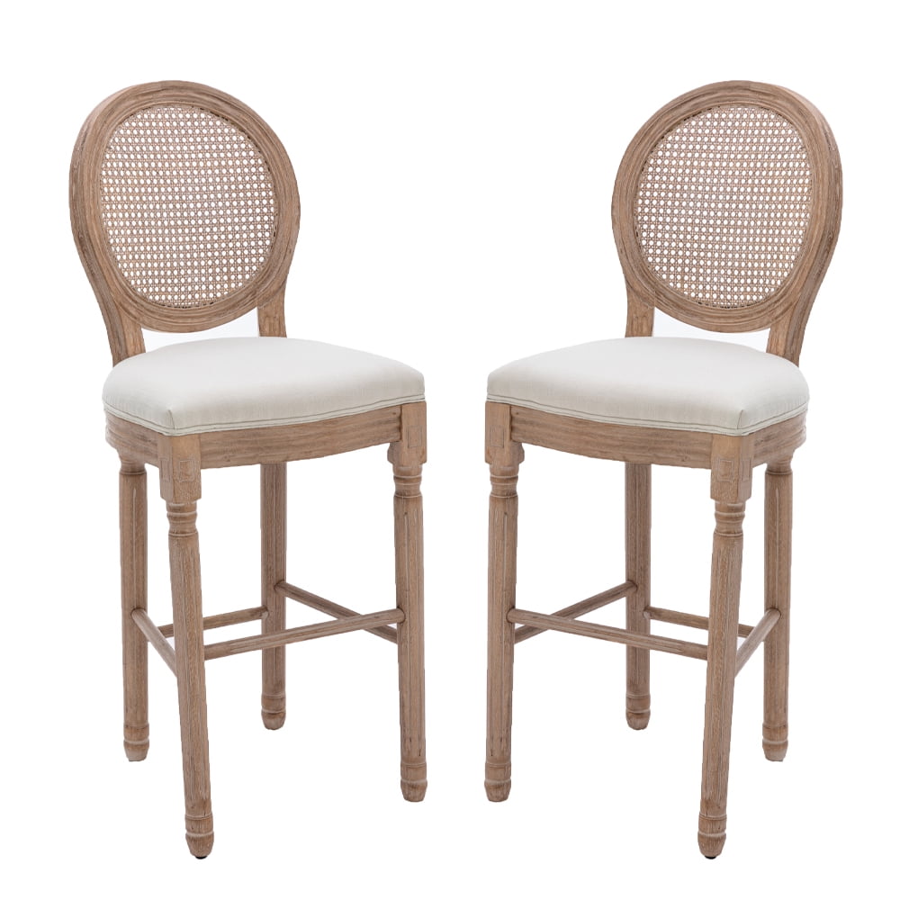 KCC Bar Chair Set of 2 French Country Wooden Barstools Upholstered