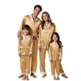 thumbnail image 4 of Holzkary Christmas Matching Family Satin Pajama Set,Contrast Trim Lapel Button Down Long Sleeve Top & Long Pants Jammies Set,2-Piece Soft Loungewear Family Xmas Holiday Nightwear Khaki L, 4 of 5
