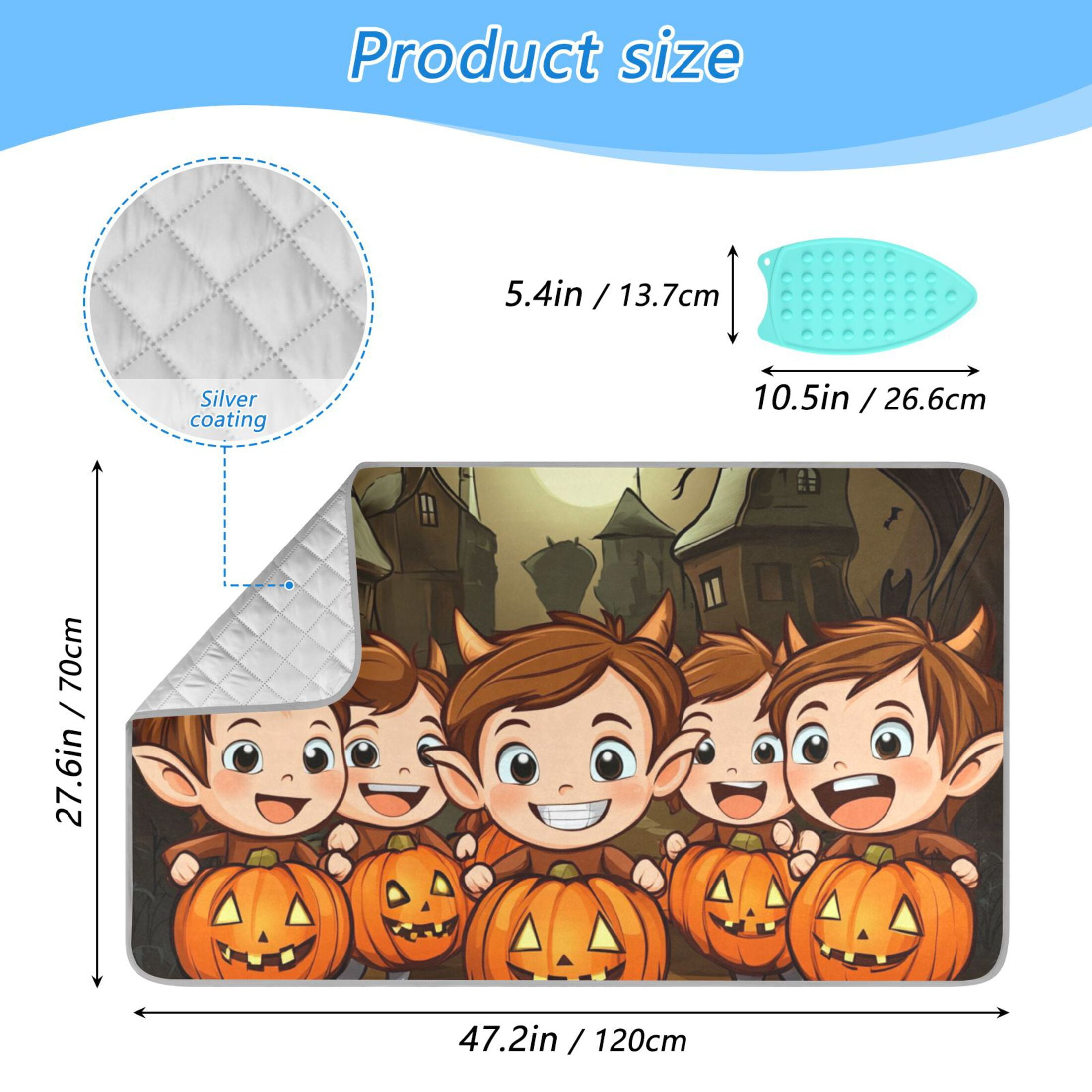 Halloween Kids and Pumpkin Lights Ironing Mat Blanket for Table Top Travel Portable Ironing Board Pad 47.2x27.6 Inch