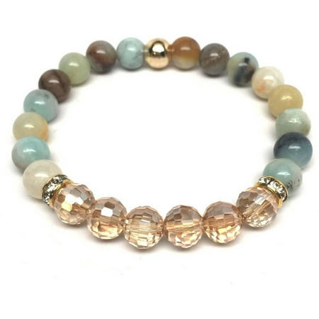 Julieta Jewelry Green Amazonite and Champagne Crystal Glow 14kt Gold over Sterling Silver Stretch Bracelet