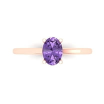 1 ct Oval Cut Simulated Alexandrite Solitaire 18K Rose Gold Womens Engagement Ring