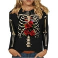 thumbnail image 2 of SDNall Skeleton T-Shirts for Women 2024 Halloween Women Fashion Tees Casual Round Neck Loose Cute T-Shirt Long Sleeve Ladies Top, 2 of 9