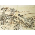thumbnail image 2 of Hokusai 32x24 Gold Ornate Wood Framed with Double Matting Museum Art Print Titled - People Crossing An Arched Bridge II, 2 of 4