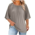 thumbnail image 3 of Rvasteizo Womens Summer Short Sleeve Round Neck Blouses Shirts Solid Color Short Sleeve Round Neck Loose Plus Size Top, 3 of 5