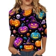 thumbnail image 2 of Halloween Shirts for Women Bat Spider Loose Fit 3/4 Sleeve Scary Tees Pumpkin Print Crew Neck Fall Casual T-Shirt 5XL, 2 of 6