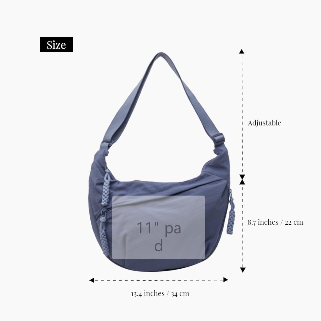 NANAHuang Nylon Crossbody Bags for Women, Trendy Medium Crescent Bag, Lightweight Woman Over Shoulder Purse with Zipper