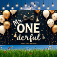 thumbnail image 4 of Decorative Design Mr ONEderful Birthday Banner Colorful Balloons Gold Stars Party Decoration for First Birthday Kids Celebration Photo Shoot, 4 of 8