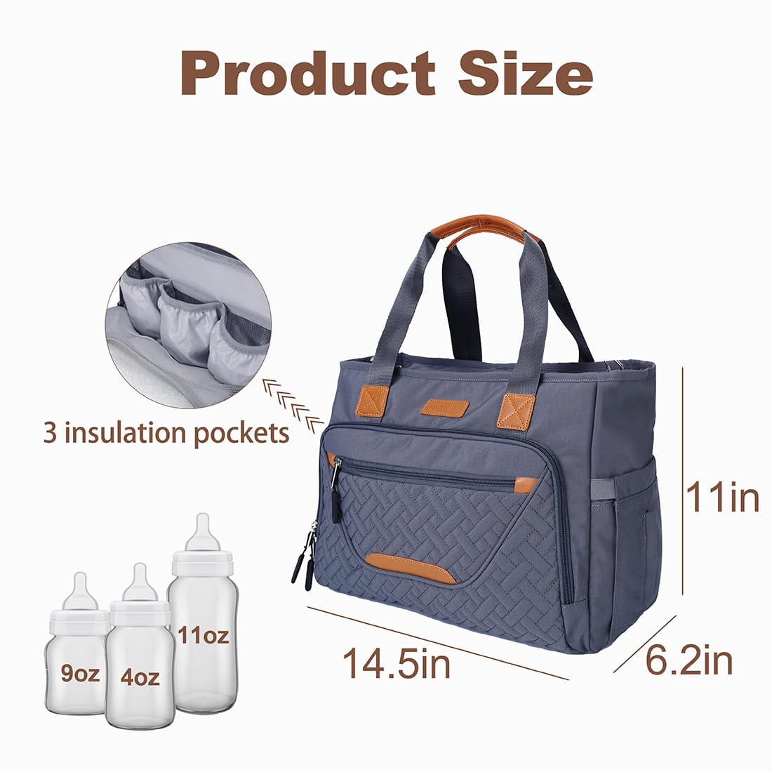 Diaper Tote Bag, Large Diaper Bag with 16 inch Laptop Compartment, Defahn Crossbody Toddler Baby Bags for Boys, Travel Black Diaper Bag